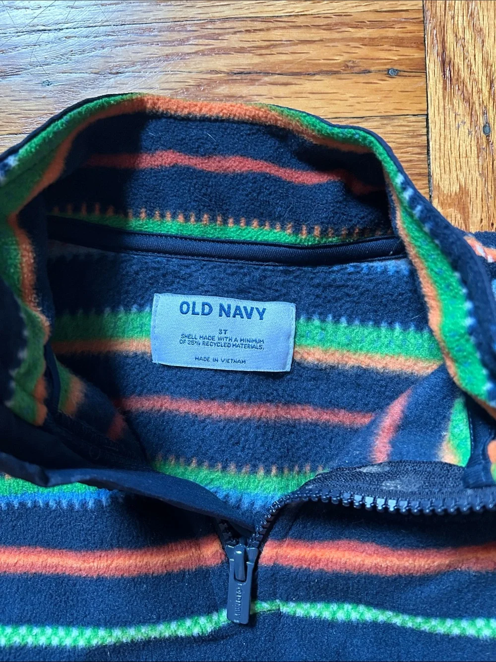 Old Navy Navy Striped Half-Zip Fleece with Green and Orange Accents